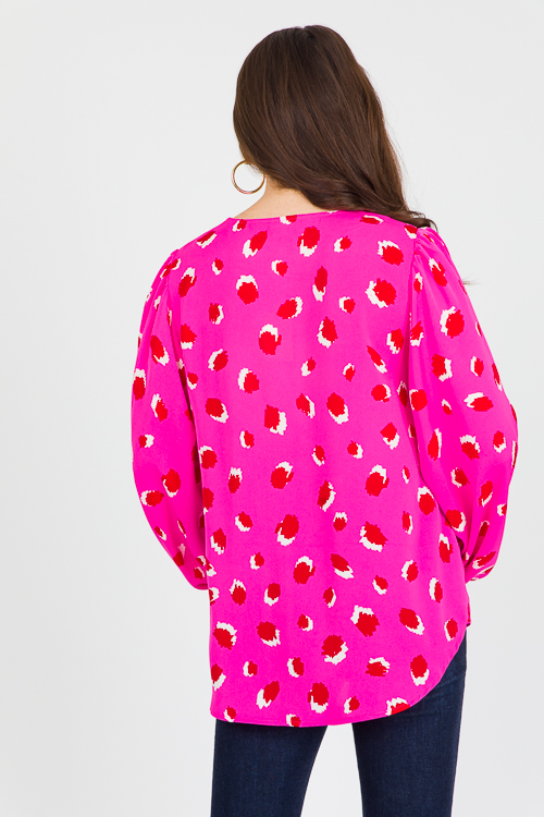 Puffy Sleeve Blouse, Hot Pink Spot