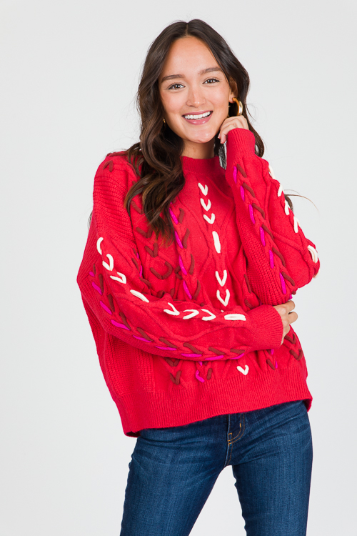 Multi Stitch Sweater, Red