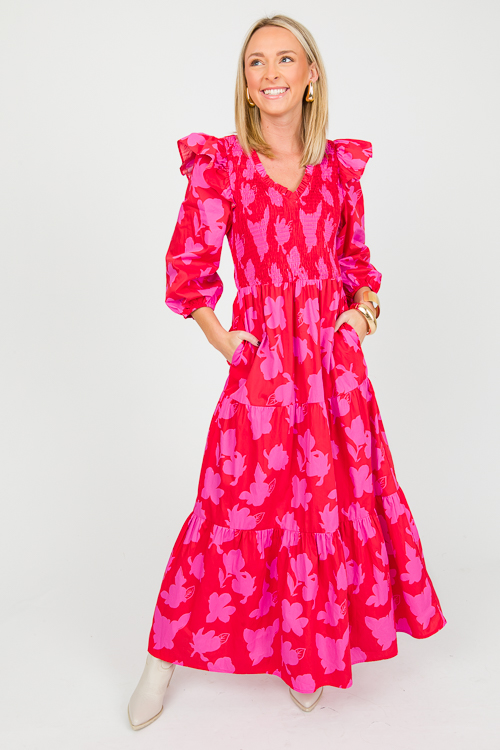 Raspberry Bliss Floral Midi