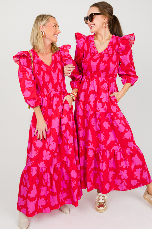 Raspberry Bliss Floral Midi