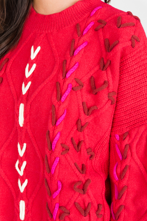 Multi Stitch Sweater, Red