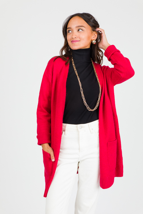 Patch Pocket Cardigan, Red