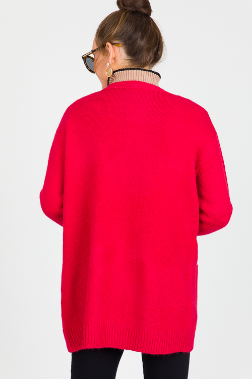 Patch Pocket Cardigan, Red