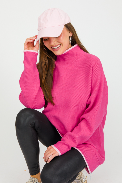 Contrast Trim Sweater, Hot Pink