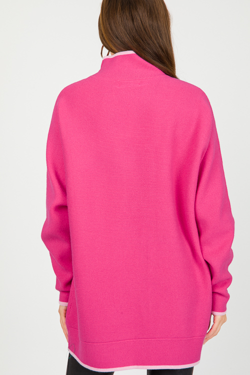 Contrast Trim Sweater, Hot Pink