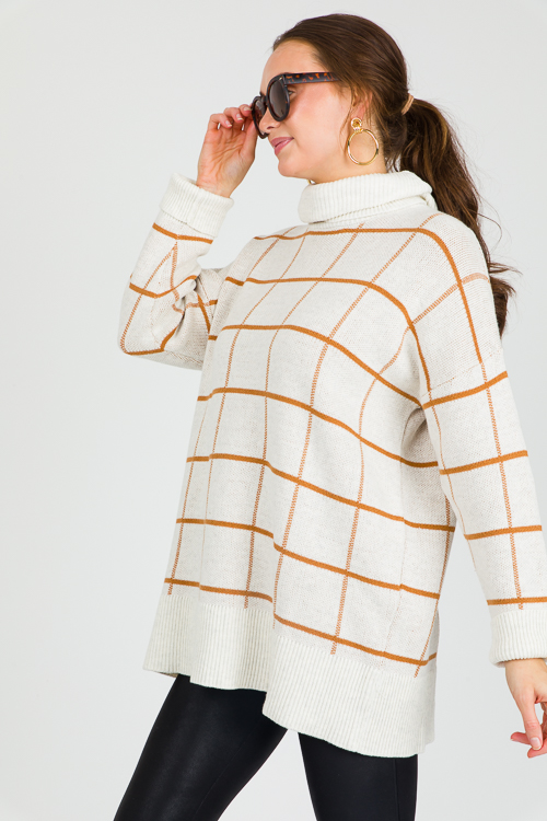 Gridlock Sweater, Ecru/Camel