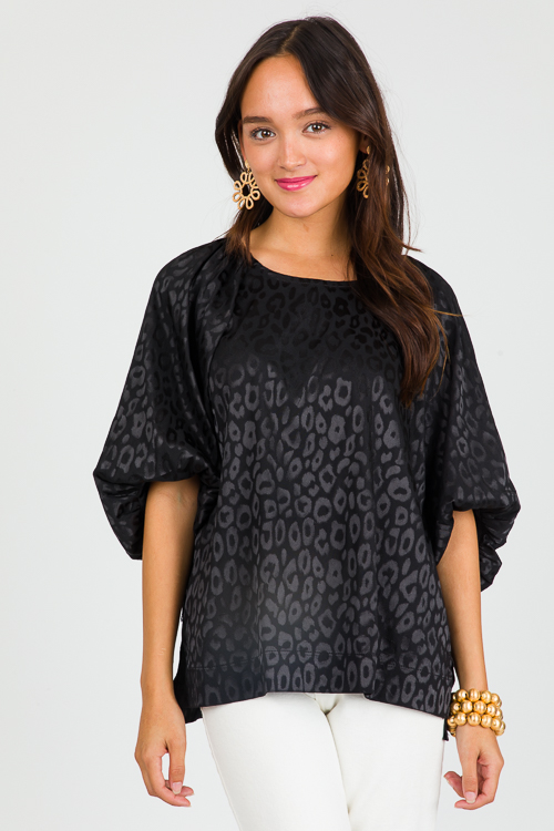 Puff Sleeve Leopard Blouse, Black