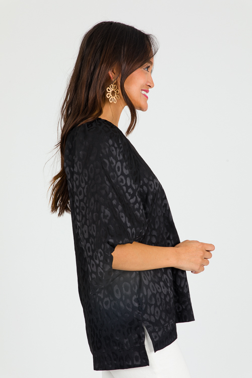 Puff Sleeve Leopard Blouse, Black
