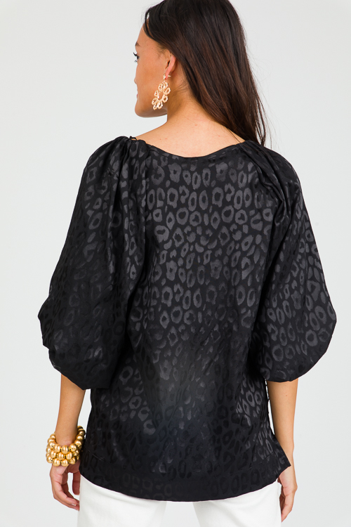 Puff Sleeve Leopard Blouse, Black