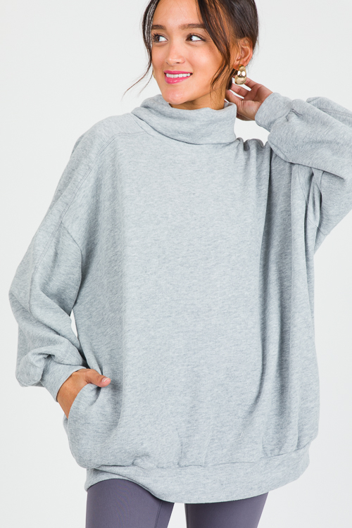 Cowl Tunic Pullover, Grey