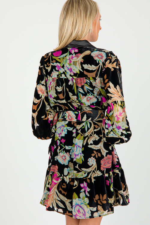 Floral Burnout Velvet Dress, Black