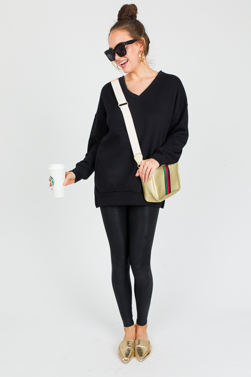 V-Neck Oversize Sweatshirt, Black