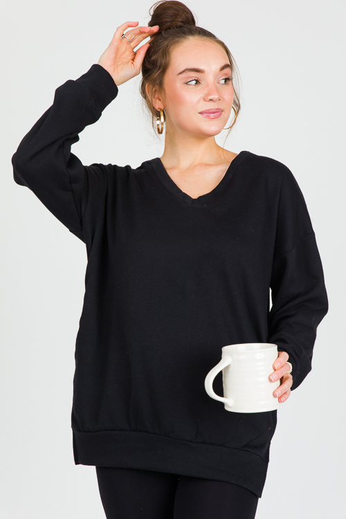 V-Neck Oversize Sweatshirt, Black