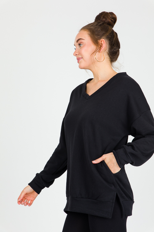 V-Neck Oversize Sweatshirt, Black