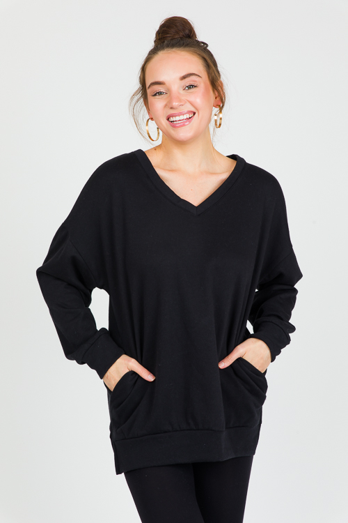 V-Neck Oversize Sweatshirt, Black
