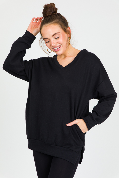 V-Neck Oversize Sweatshirt, Black