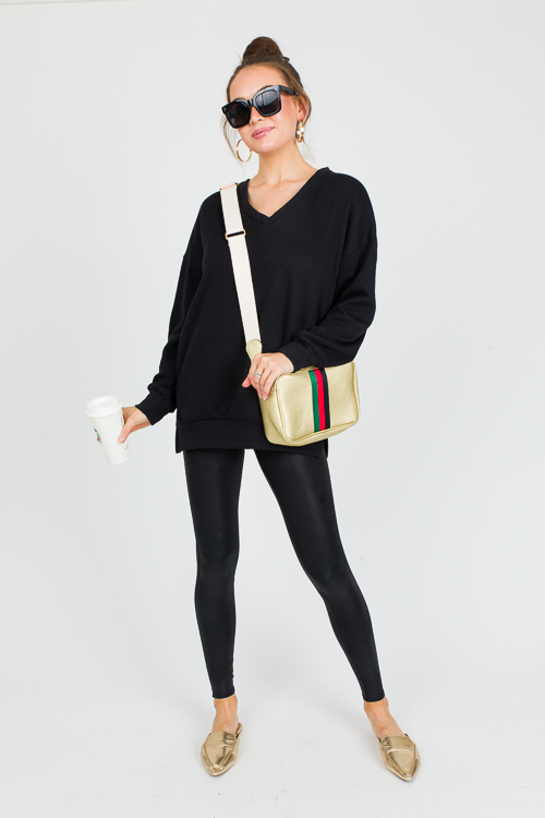 V-Neck Oversize Sweatshirt, Black