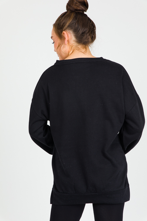V-Neck Oversize Sweatshirt, Black