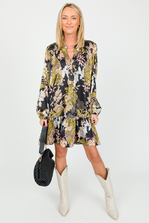 Faye Floral Dress, Black