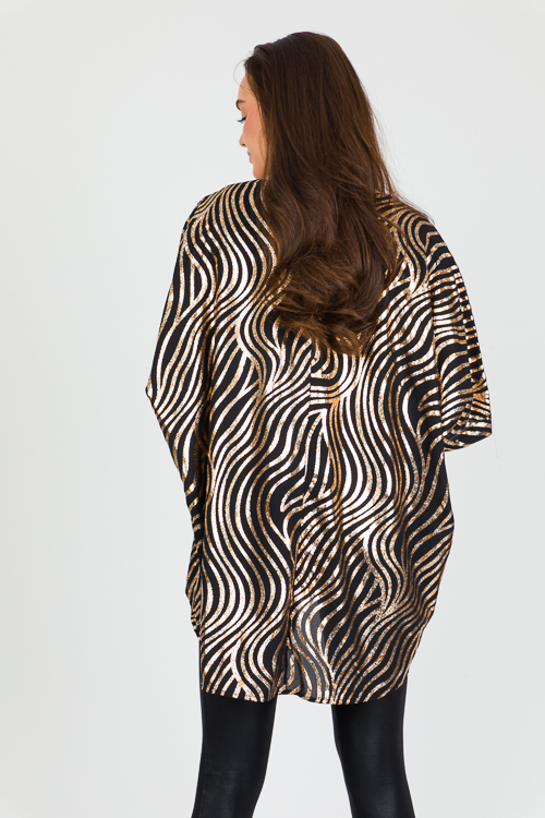 Foil Swirl Poncho Blouse, Black