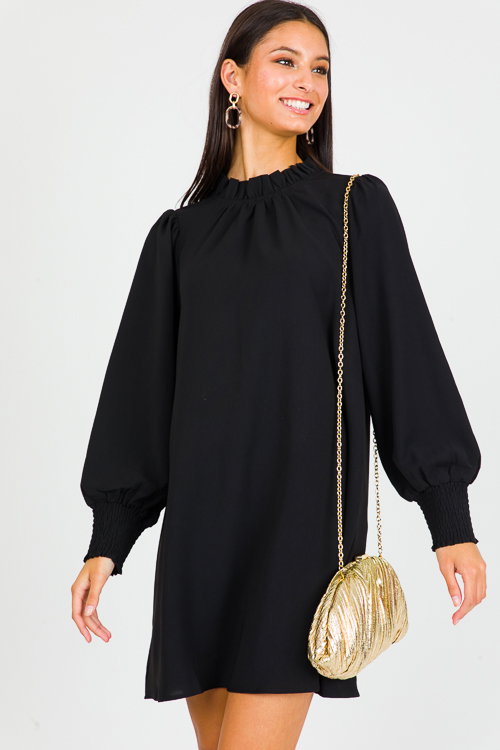 AMELIA BLACK RUFFLE NECK DRESS