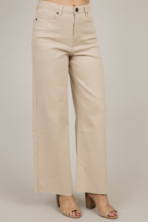 Raw Hem Wide Leg Pants, Khaki - 1210-73p.jpg