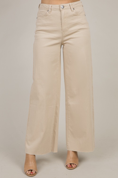 Raw Hem Wide Leg Pants, Khaki