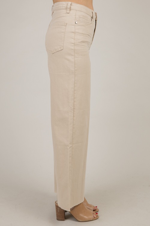 Raw Hem Wide Leg Pants, Khaki - 1210-76.jpg