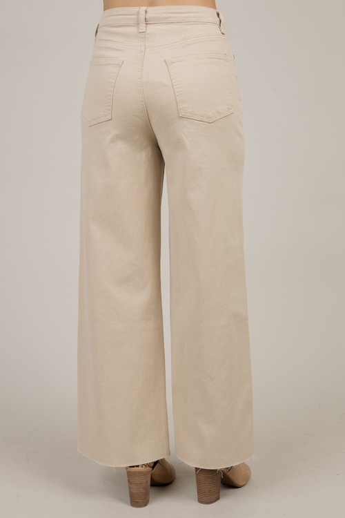 Raw Hem Wide Leg Pants, Khaki - 1210-77.jpg