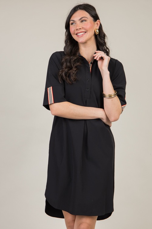 Stripe Accent Shirt Dress, Black