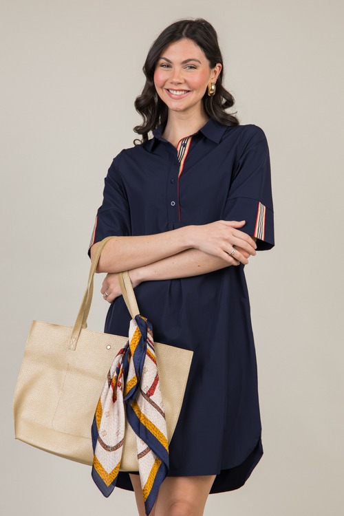 Stripe Accent Shirt Dress, Navy