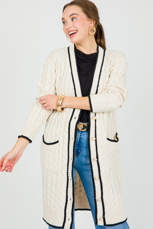 Pearl Cable Cardigan, White/Black