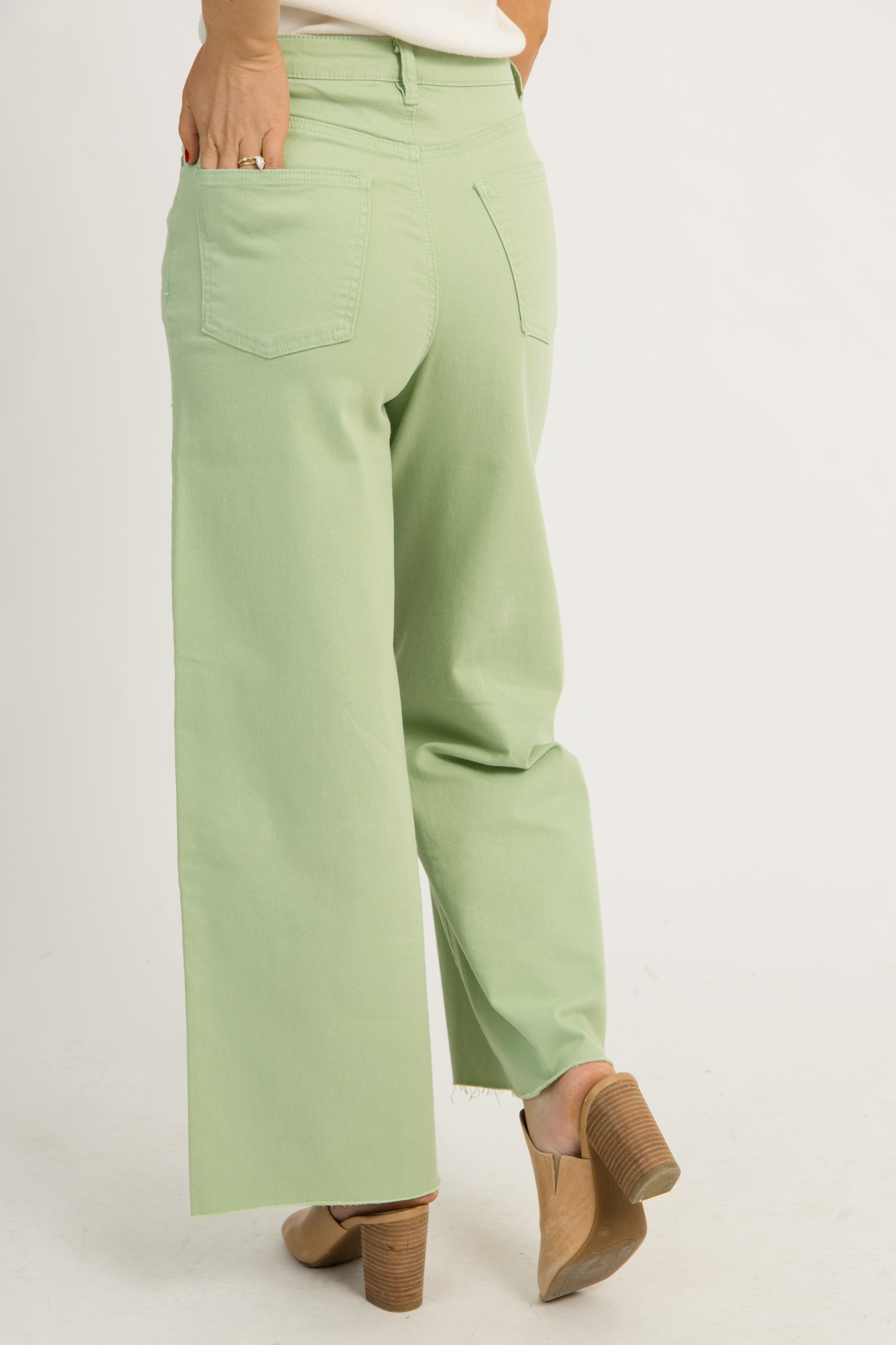 Raw Hem Wide Leg Pants, Mint Sage - 1211-30h.jpg