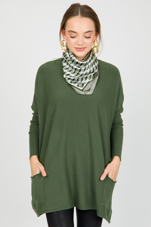 Double Pocket Sweater, Chive - New Arrivals - The Blue Door Boutique