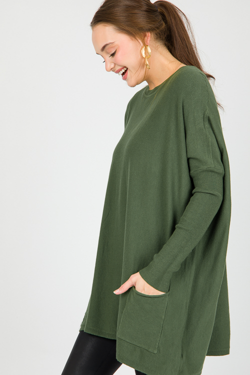 Double Pocket Sweater, Chive - New Arrivals - The Blue Door Boutique