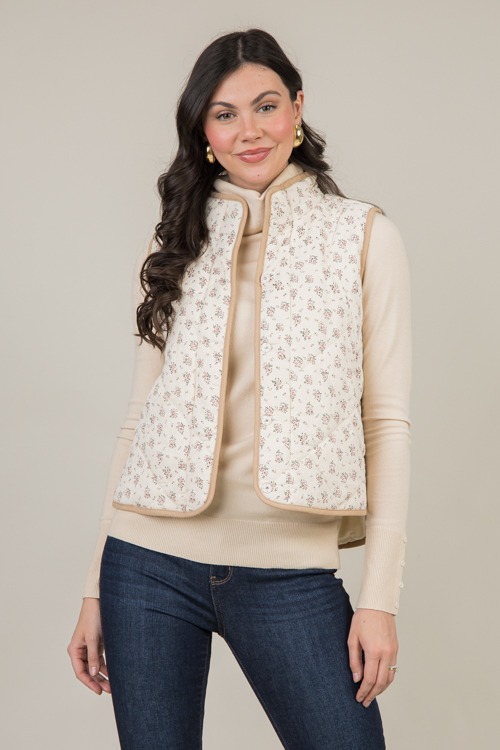 Contrast Edge Floral Vest, Cream