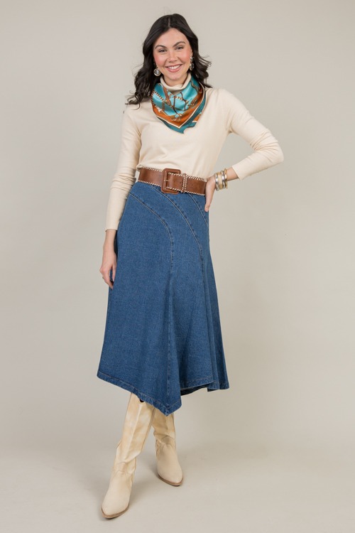 Seam Detail Denim Midi Skirt