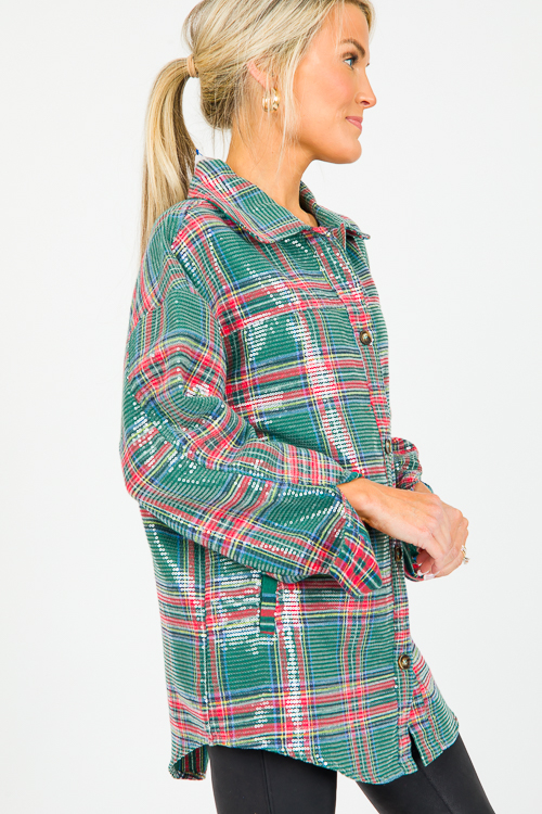 Sequin Plaid Shirt, Green