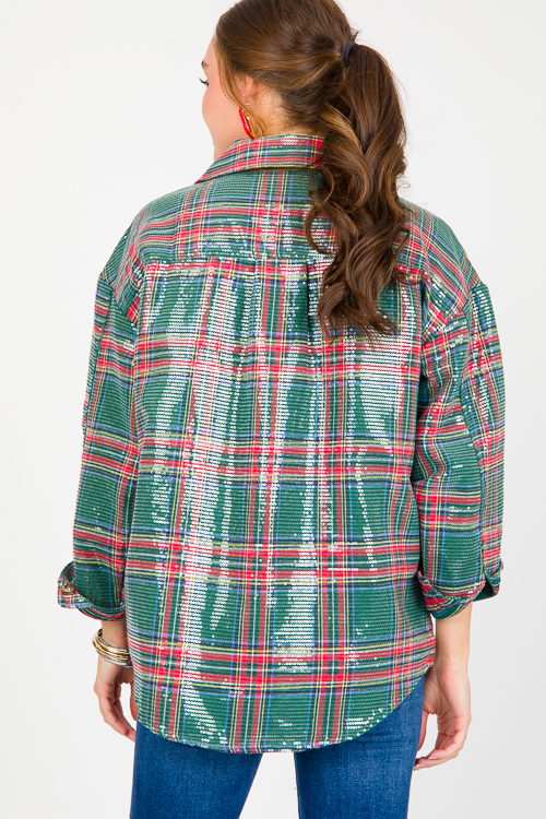 Sequin Plaid Shirt, Green