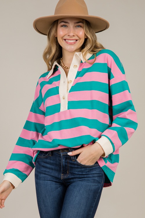 Easy Style Stripe Top, Pink/Jade - 1212-137p.jpg