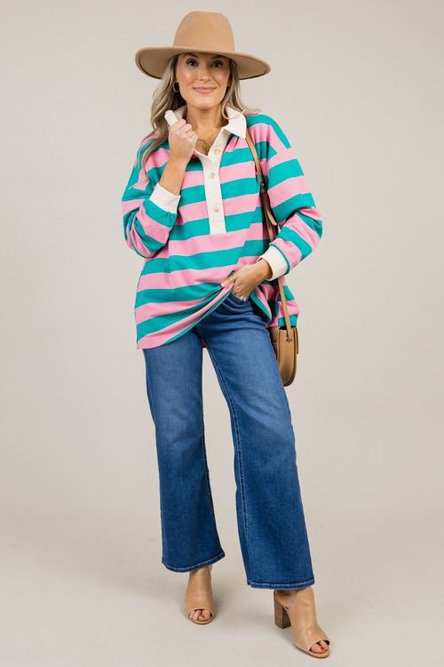 Easy Style Stripe Top, Pink/Jade