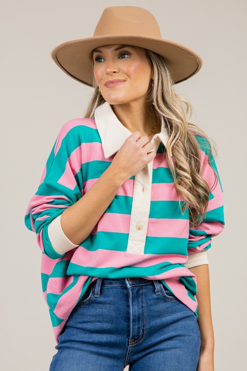 Easy Style Stripe Top, Pink/Jade - 1212-26.jpg