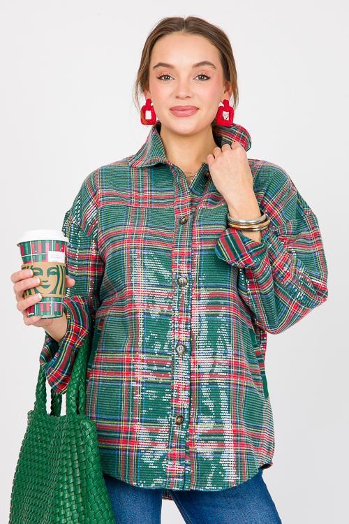 Sequin Plaid Shirt, Green