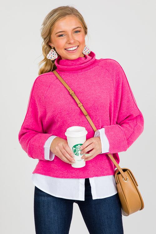 Layered Look Sweater, Hot Pink