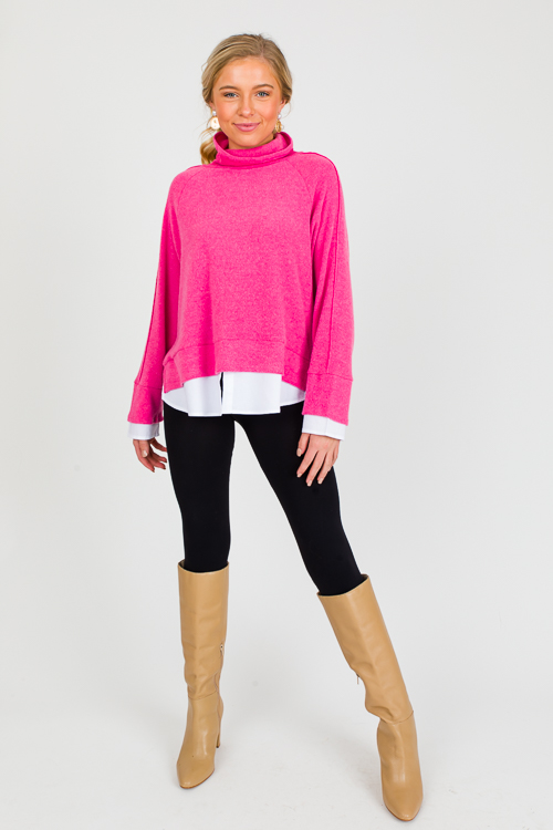 Layered Look Sweater, Hot Pink