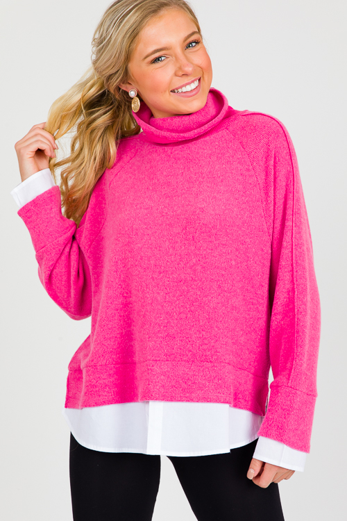 Layered Look Sweater, Hot Pink