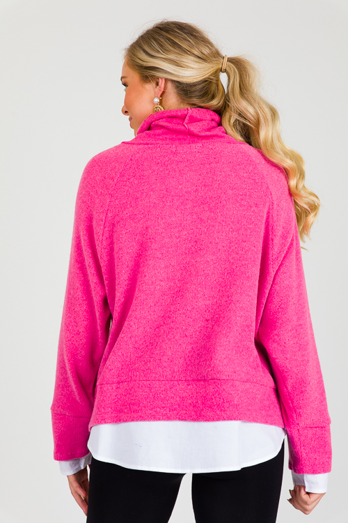 Layered Look Sweater, Hot Pink