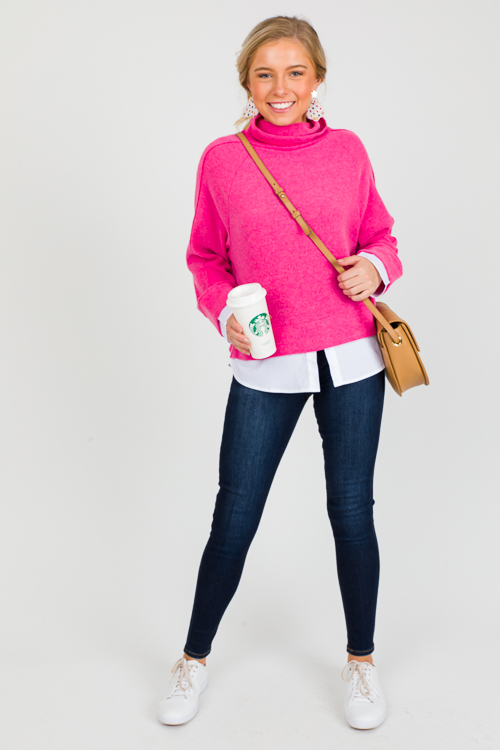 Layered Look Sweater, Hot Pink