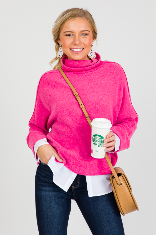 Layered Look Sweater, Hot Pink