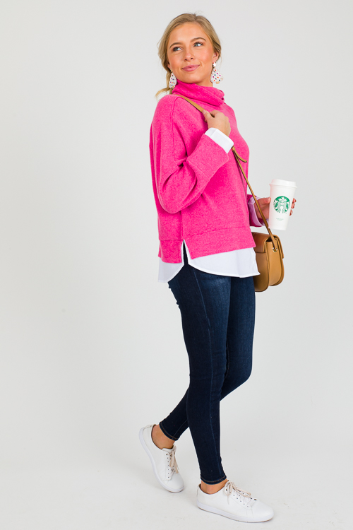 Layered Look Sweater, Hot Pink